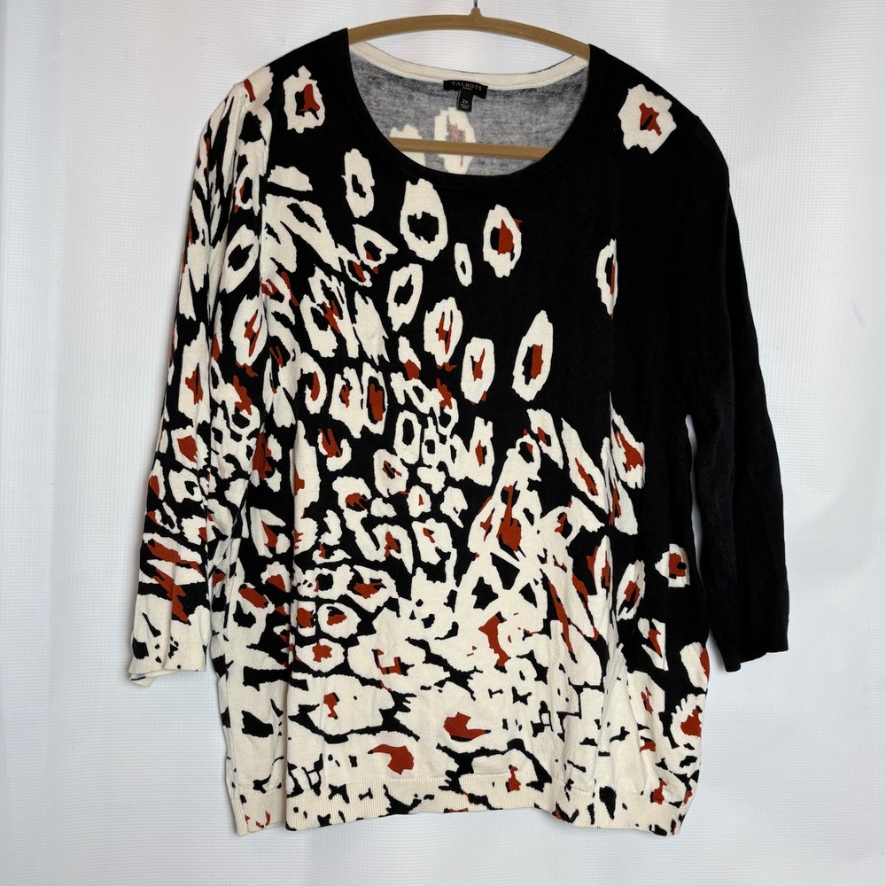 Talbots Woman 2X Abstract‎ Animal Print 3/4 Sleeve Sweater Top Career Business
